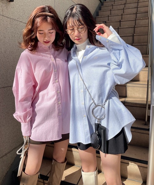 one after another NICE CLAUP（ワンアフターアナザーナイスクラップ）の「ワンポイント刺繍のビッグシルエットシャツ（シャツ/ブラウス・レディース・オフホワイト/ブラック/サックスブルー/ブルー系その他/ピンク系その他・FREE）」の18枚目の写真