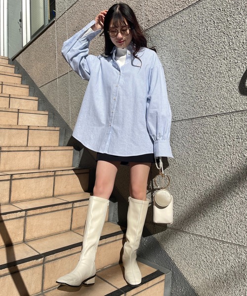 one after another NICE CLAUP（ワンアフターアナザーナイスクラップ）の「ワンポイント刺繍のビッグシルエットシャツ（シャツ/ブラウス・レディース・オフホワイト/ブラック/サックスブルー/ブルー系その他/ピンク系その他・FREE）」の17枚目の写真