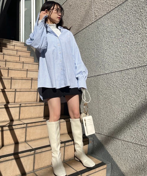 one after another NICE CLAUP（ワンアフターアナザーナイスクラップ）の「ワンポイント刺繍のビッグシルエットシャツ（シャツ/ブラウス・レディース・オフホワイト/ブラック/サックスブルー/ブルー系その他/ピンク系その他・FREE）」の14枚目の写真