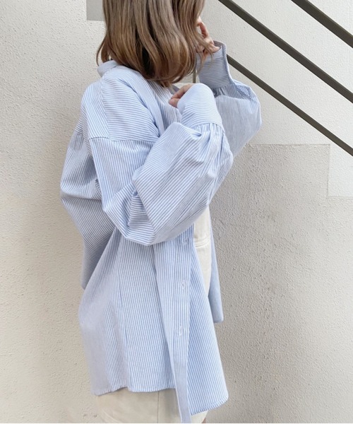 one after another NICE CLAUP（ワンアフターアナザーナイスクラップ）の「ワンポイント刺繍のビッグシルエットシャツ（シャツ/ブラウス・レディース・オフホワイト/ブラック/サックスブルー/ブルー系その他/ピンク系その他・FREE）」の19枚目の写真