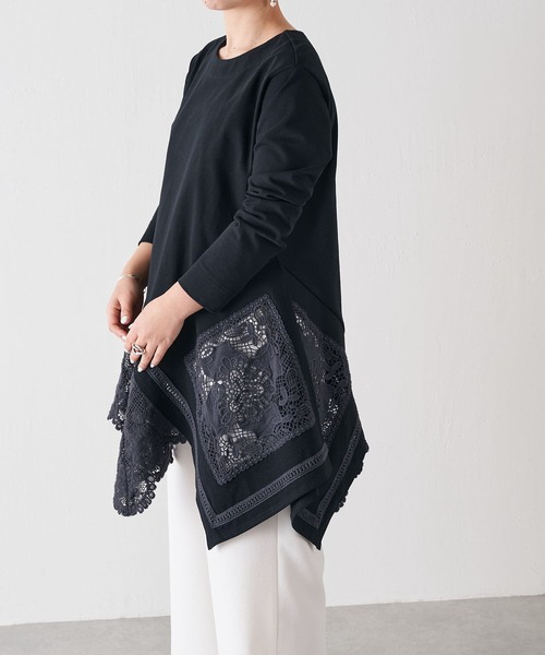 BEARDSLEY（ビアズリー）の「綿100％ 裏毛カットソー レース裏毛チュニック（Tシャツ/カットソー・レディース・ブラック/ホワイト・FREE）」の17枚目の写真