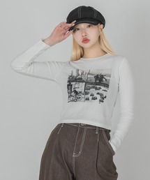 フロントポイントプリントロングTシャツカットソー