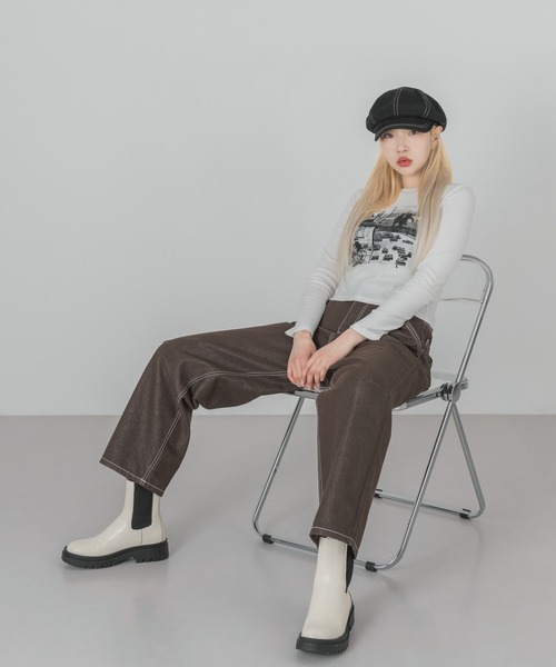 FOLLOWIN(フォロウィン)の「フロントポイントプリントロングTシャツカットソー(Tシャツ/カットソー・レディース・アイボリー/ブラック・FREE)」の11枚目の写真