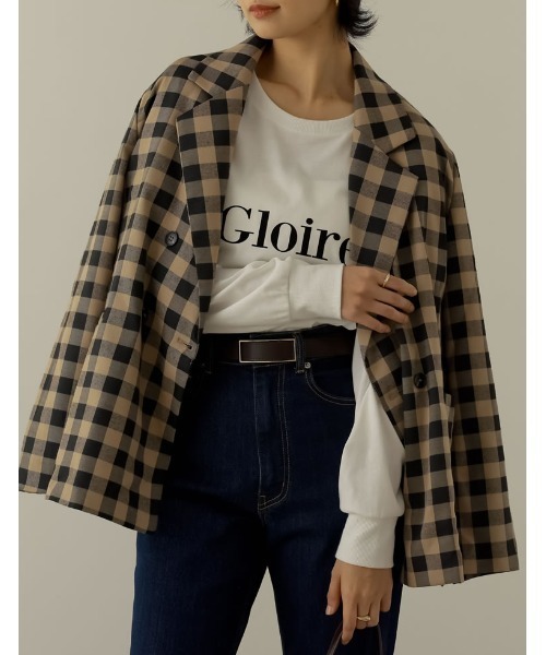 Re:EDIT(リエディ)の「ブロックチェックダブルブレストテーラードジャケット(テーラードジャケット・レディース・ブラック/ブラウン・MEDIUM/LARGE)」の2枚目の写真