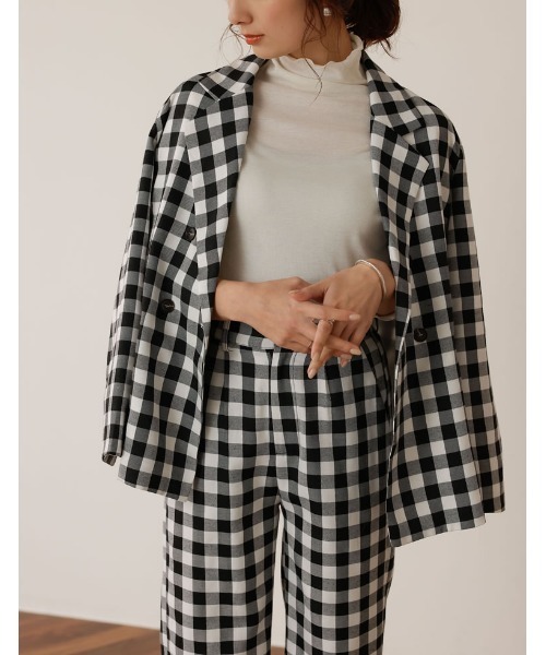 Re:EDIT(リエディ)の「ブロックチェックダブルブレストテーラードジャケット(テーラードジャケット・レディース・ブラック/ブラウン・MEDIUM/LARGE)」の12枚目の写真