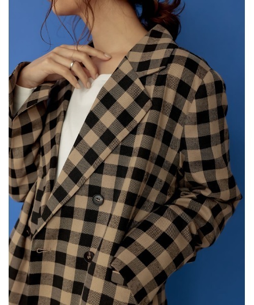 Re:EDIT(リエディ)の「ブロックチェックダブルブレストテーラードジャケット(テーラードジャケット・レディース・ブラック/ブラウン・MEDIUM/LARGE)」の7枚目の写真