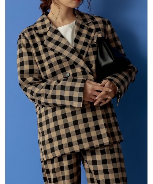 Re:EDIT(リエディ)の「ブロックチェックダブルブレストテーラードジャケット(テーラードジャケット・レディース・ブラック/ブラウン・MEDIUM/LARGE)」の5枚目の写真