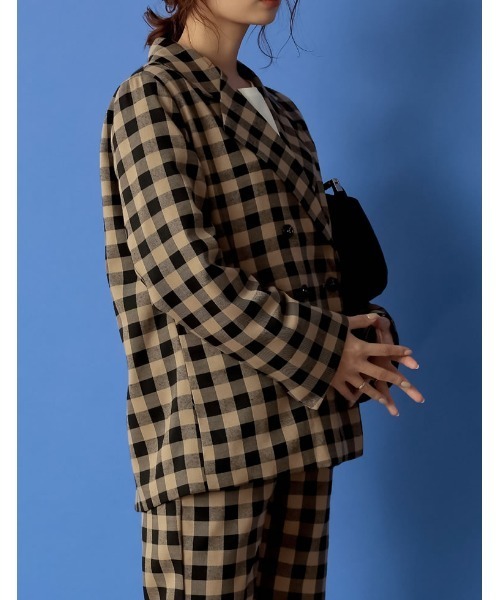 Re:EDIT(リエディ)の「ブロックチェックダブルブレストテーラードジャケット(テーラードジャケット・レディース・ブラック/ブラウン・MEDIUM/LARGE)」の10枚目の写真