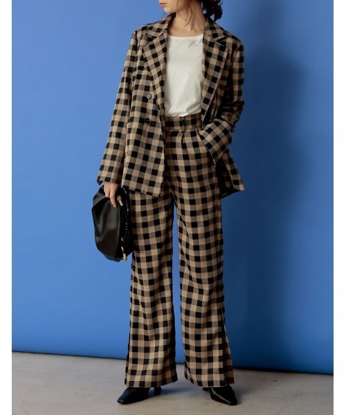 Re:EDIT(リエディ)の「ブロックチェックダブルブレストテーラードジャケット(テーラードジャケット・レディース・ブラック/ブラウン・MEDIUM/LARGE)」の8枚目の写真