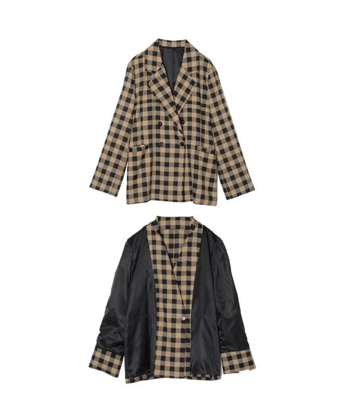 Re:EDIT(リエディ)の「ブロックチェックダブルブレストテーラードジャケット(テーラードジャケット・レディース・ブラック/ブラウン・MEDIUM/LARGE)」の18枚目の写真
