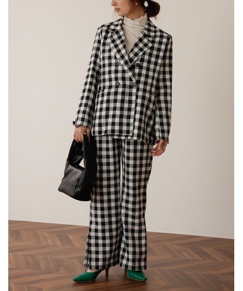 Re:EDIT(リエディ)の「ブロックチェックダブルブレストテーラードジャケット(テーラードジャケット・レディース・ブラック/ブラウン・MEDIUM/LARGE)」の3枚目の写真