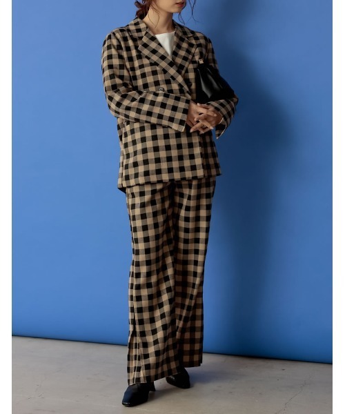 Re:EDIT(リエディ)の「ブロックチェックダブルブレストテーラードジャケット(テーラードジャケット・レディース・ブラック/ブラウン・MEDIUM/LARGE)」の4枚目の写真