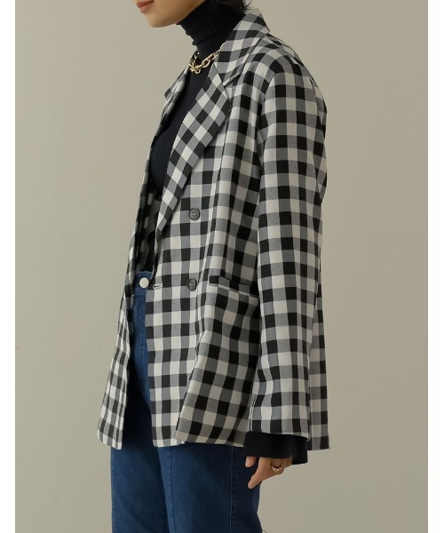 Re:EDIT(リエディ)の「ブロックチェックダブルブレストテーラードジャケット(テーラードジャケット・レディース・ブラック/ブラウン・MEDIUM/LARGE)」の21枚目の写真