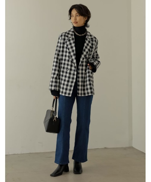 Re:EDIT(リエディ)の「ブロックチェックダブルブレストテーラードジャケット(テーラードジャケット・レディース・ブラック/ブラウン・MEDIUM/LARGE)」の22枚目の写真
