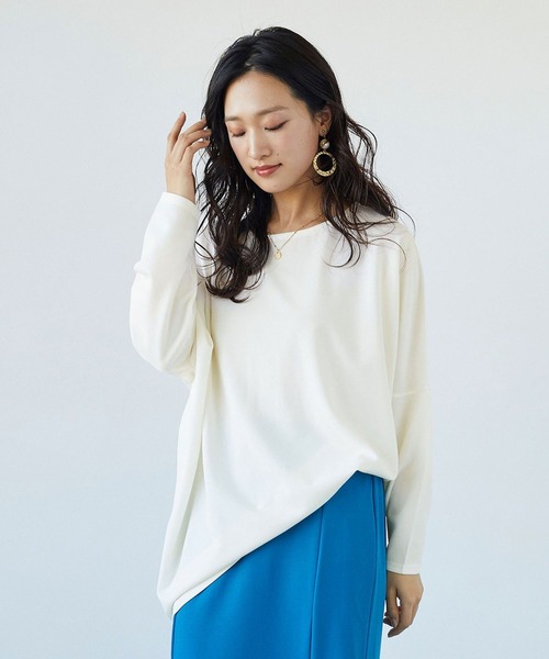 NICOLE white(ニコルホワイト)の「アシンメトリーロンTEE(Tシャツ/カットソー・レディース・ブラック/グレー/オフホワイト/サックスブルー・FREE)」の1枚目の写真