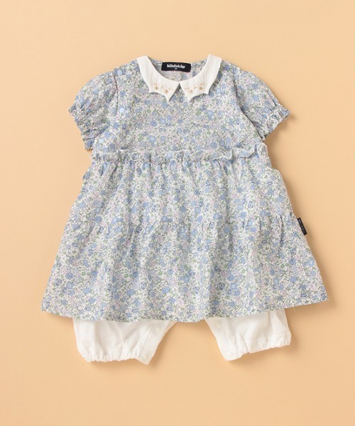 kladskap（クレードスコープ）の「ネコ衿花柄カバーオール（ロンパース・キッズ・ピンク/サックスブルー・80ｃｍ/70cm）」の2枚目の写真