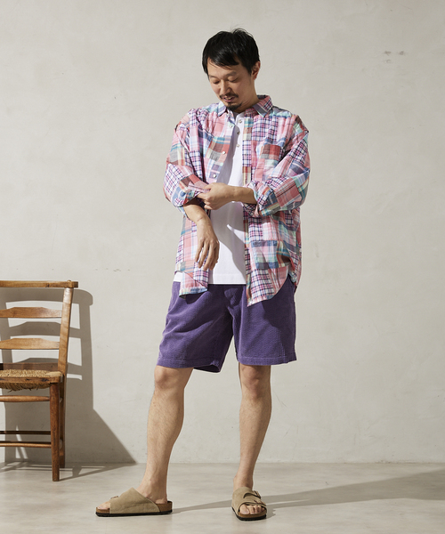 JOURNAL STANDARD relume（ジャーナルスタンダード　レリューム）の「MADRAS CHECK オーバーサイズレギュラーカラーシャツ（シャツ/ブラウス・メンズ・ベージュ/ブルー系その他/グリーン系その他/グリーン/ピンク/ブルー・MEDIUM/LARGE）」の6枚目の写真