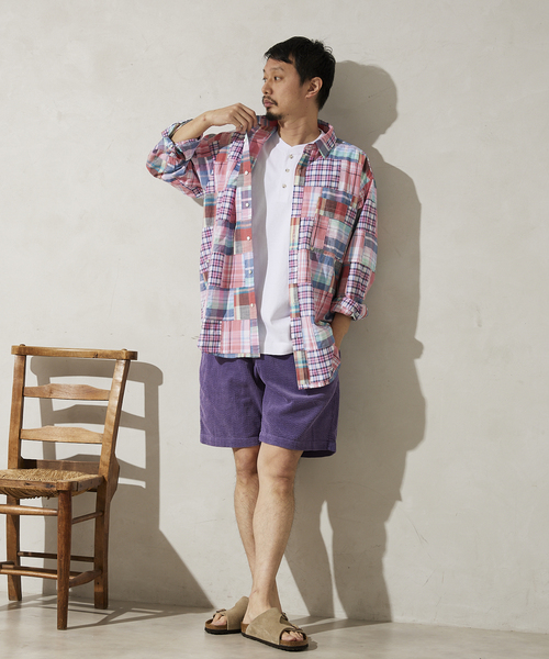 JOURNAL STANDARD relume（ジャーナルスタンダード　レリューム）の「MADRAS CHECK オーバーサイズレギュラーカラーシャツ（シャツ/ブラウス・メンズ・ベージュ/ブルー系その他/グリーン系その他/グリーン/ピンク/ブルー・MEDIUM/LARGE）」の7枚目の写真