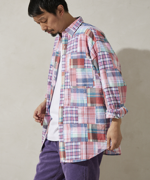 JOURNAL STANDARD relume（ジャーナルスタンダード　レリューム）の「MADRAS CHECK オーバーサイズレギュラーカラーシャツ（シャツ/ブラウス・メンズ・ベージュ/ブルー系その他/グリーン系その他/グリーン/ピンク/ブルー・MEDIUM/LARGE）」の9枚目の写真