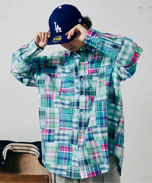 JOURNAL STANDARD relume（ジャーナルスタンダード　レリューム）の「MADRAS CHECK オーバーサイズレギュラーカラーシャツ（シャツ/ブラウス・メンズ・ベージュ/ブルー系その他/グリーン系その他/グリーン/ピンク/ブルー・MEDIUM/LARGE）」の13枚目の写真