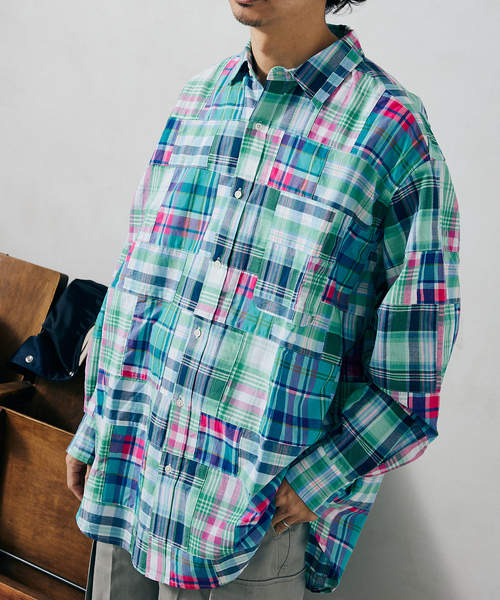 JOURNAL STANDARD relume（ジャーナルスタンダード　レリューム）の「MADRAS CHECK オーバーサイズレギュラーカラーシャツ（シャツ/ブラウス・メンズ・ベージュ/ブルー系その他/グリーン系その他/グリーン/ピンク/ブルー・MEDIUM/LARGE）」の14枚目の写真
