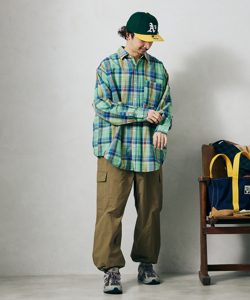 JOURNAL STANDARD relume（ジャーナルスタンダード　レリューム）の「MADRAS CHECK オーバーサイズレギュラーカラーシャツ（シャツ/ブラウス・メンズ・ベージュ/ブルー系その他/グリーン系その他/グリーン/ピンク/ブルー・MEDIUM/LARGE）」の20枚目の写真