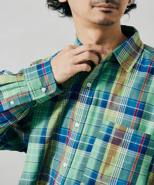 JOURNAL STANDARD relume（ジャーナルスタンダード　レリューム）の「MADRAS CHECK オーバーサイズレギュラーカラーシャツ（シャツ/ブラウス・メンズ・ベージュ/ブルー系その他/グリーン系その他/グリーン/ピンク/ブルー・MEDIUM/LARGE）」の22枚目の写真
