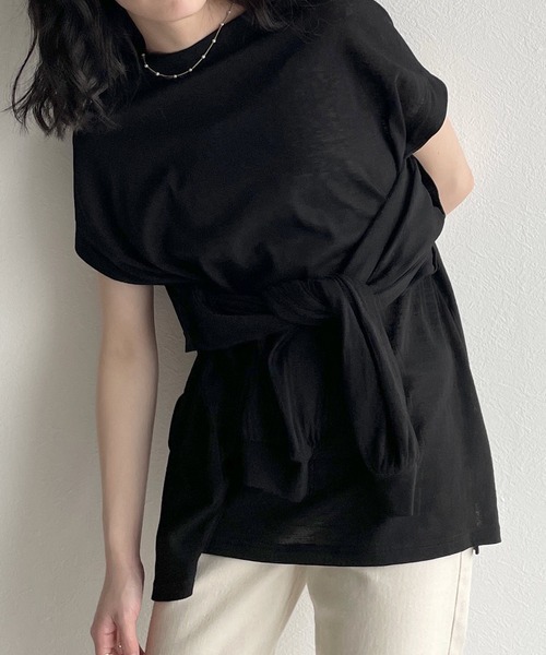 w closet（ダブルクローゼット）の「ロングorノースリ2WAYスリーブTシャツ（Tシャツ/カットソー・レディース・ブラック/オフホワイト/ライム/オレンジ・FREE）」の3枚目の写真