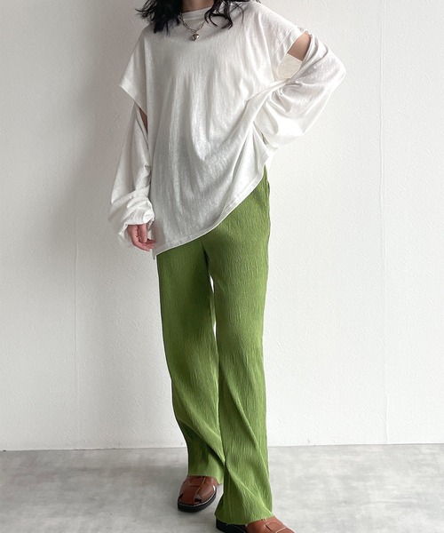 w closet（ダブルクローゼット）の「ロングorノースリ2WAYスリーブTシャツ（Tシャツ/カットソー・レディース・ブラック/オフホワイト/ライム/オレンジ・FREE）」の7枚目の写真