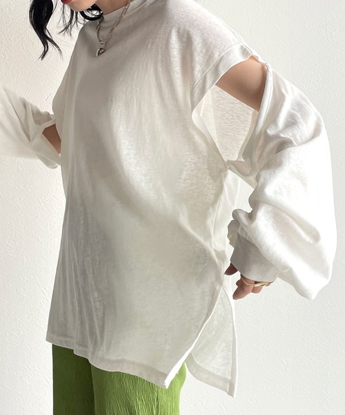 w closet（ダブルクローゼット）の「ロングorノースリ2WAYスリーブTシャツ（Tシャツ/カットソー・レディース・ブラック/オフホワイト/ライム/オレンジ・FREE）」の10枚目の写真