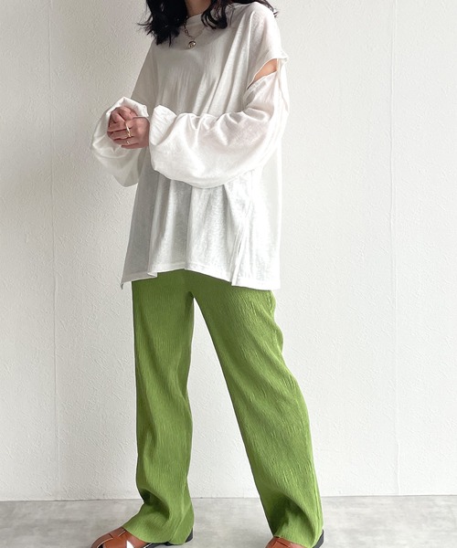 w closet（ダブルクローゼット）の「ロングorノースリ2WAYスリーブTシャツ（Tシャツ/カットソー・レディース・ブラック/オフホワイト/ライム/オレンジ・FREE）」の11枚目の写真