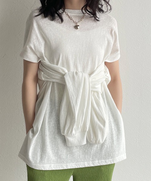 w closet（ダブルクローゼット）の「ロングorノースリ2WAYスリーブTシャツ（Tシャツ/カットソー・レディース・ブラック/オフホワイト/ライム/オレンジ・FREE）」の14枚目の写真