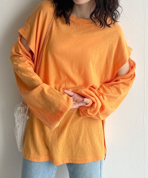 w closet（ダブルクローゼット）の「ロングorノースリ2WAYスリーブTシャツ（Tシャツ/カットソー・レディース・ブラック/オフホワイト/ライム/オレンジ・FREE）」の19枚目の写真