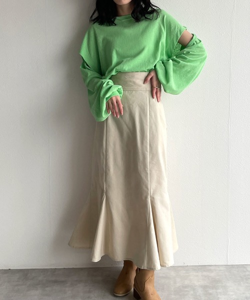 w closet（ダブルクローゼット）の「ロングorノースリ2WAYスリーブTシャツ（Tシャツ/カットソー・レディース・ブラック/オフホワイト/ライム/オレンジ・FREE）」の22枚目の写真