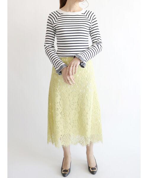 Te chichi(テチチ)の「リブボーダー袖口フリルプルオーバー(ニット/セーター・レディース・ベージュ/ネイビー/オフホワイト・フリ-)」の5枚目の写真