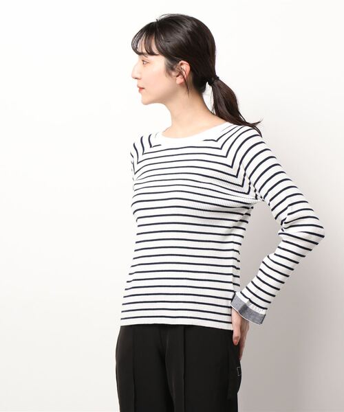 Te chichi(テチチ)の「リブボーダー袖口フリルプルオーバー(ニット/セーター・レディース・ベージュ/ネイビー/オフホワイト・フリ-)」の7枚目の写真