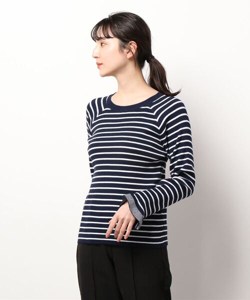 Te chichi(テチチ)の「リブボーダー袖口フリルプルオーバー(ニット/セーター・レディース・ベージュ/ネイビー/オフホワイト・フリ-)」の8枚目の写真