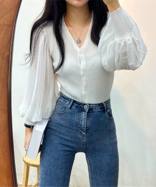 yuue' ( wear )（ユーイ）の「袖ボリューム シースルー ロングスリーブトップス（シャツ/ブラウス・レディース・ホワイト/ブラック・FREE）」の5枚目の写真