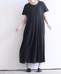 カットソー×レーヨン切替カットワンピース