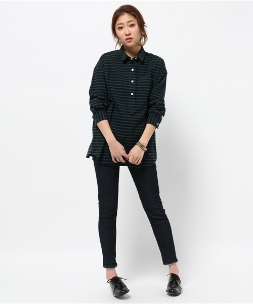 Spick & Span（スピックアンドスパン）の「Leclair メンネルBORDER プルオーバー（シャツ/ブラウス・レディース・チャコールグレー/グリーン・FREE）」の6枚目の写真