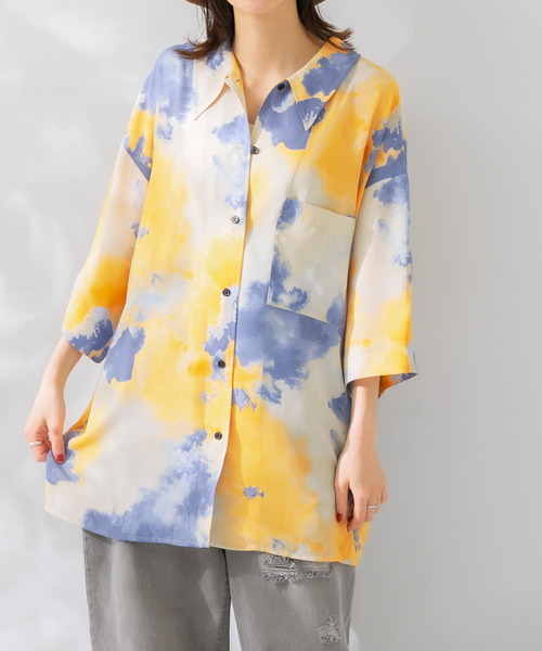 KBF（ケイビーエフ）の「ペイントプリントシャツ（シャツ/ブラウス・レディース・ブラウン系その他/ブルー系その他/オレンジ系その他・ONE）」の5枚目の写真