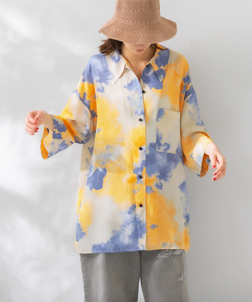 KBF（ケイビーエフ）の「ペイントプリントシャツ（シャツ/ブラウス・レディース・ブラウン系その他/ブルー系その他/オレンジ系その他・ONE）」の6枚目の写真