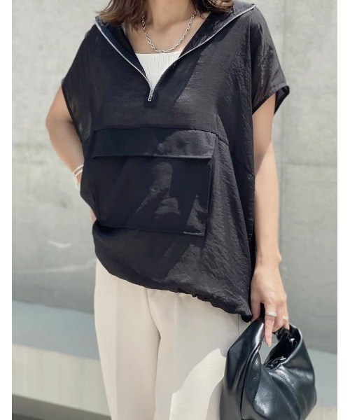 Re:EDIT（リエディ）の「[神山まりあさん着用]アノラックノースリーブシアープルオーバー（ベスト・レディース・ブラック/ホワイト/グレイッシュベージュ・MEDIUM/LARGE）」の2枚目の写真