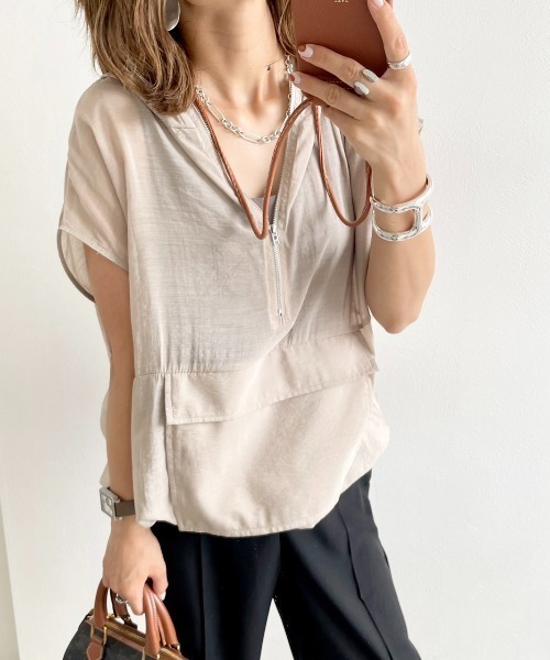 Re:EDIT（リエディ）の「[神山まりあさん着用]アノラックノースリーブシアープルオーバー（ベスト・レディース・ブラック/ホワイト/グレイッシュベージュ・MEDIUM/LARGE）」の16枚目の写真