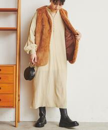 coen | クレープボリュームスリーブワンピース(ワンピース)