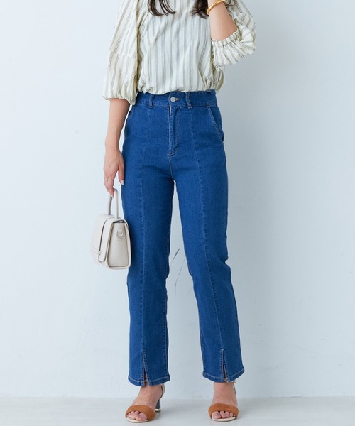 natural couture(ナチュラルクチュール)の「冷感デニムセンターシームスリットパンツ(その他パンツ・レディース・インディゴブルー/ブルー・MEDIUM/LARGE)」の9枚目の写真