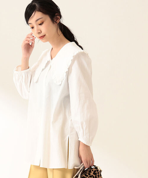 Demi-Luxe BEAMS（デミルクス ビームス）の「Demi-Luxe BEAMS / フリル カラー シャツ（シャツ/ブラウス・レディース・ホワイト/ブラック・38/36）」の4枚目の写真