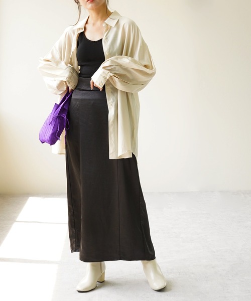 IAMUSE（アイアミューズ）の「レーヨンスリーブスリットシャツ S0710【IAMUSE】（シャツ/ブラウス・レディース・ピンク/ライトベージュ/ブラック/オリーブ・FREE）」の6枚目の写真