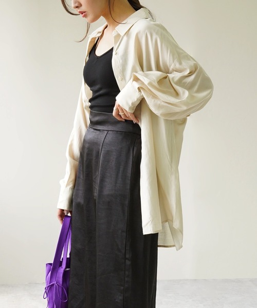 IAMUSE（アイアミューズ）の「レーヨンスリーブスリットシャツ S0710【IAMUSE】（シャツ/ブラウス・レディース・ピンク/ライトベージュ/ブラック/オリーブ・FREE）」の8枚目の写真