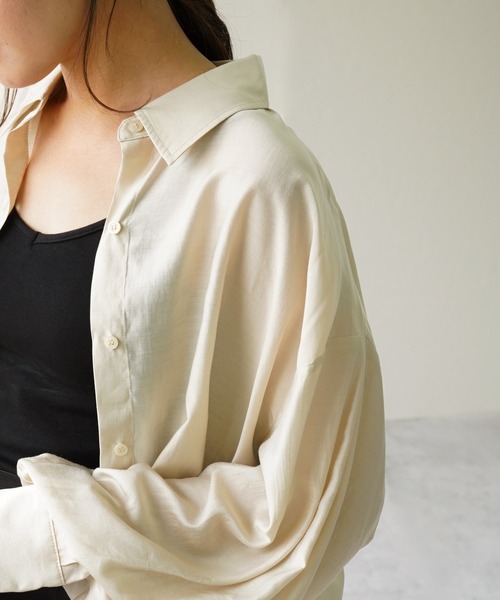 IAMUSE（アイアミューズ）の「レーヨンスリーブスリットシャツ S0710【IAMUSE】（シャツ/ブラウス・レディース・ピンク/ライトベージュ/ブラック/オリーブ・FREE）」の10枚目の写真